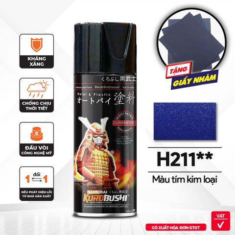 Sơn xịt Samurai Kurobushi - MÀU XANH TÍM KIM LOẠI H211 (400ml)
