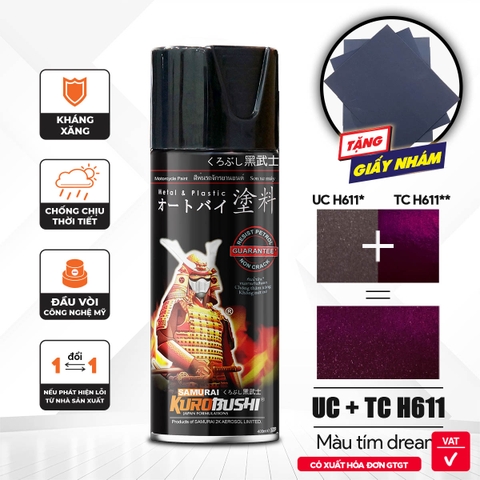 COMBO Sơn xịt Samurai Kurobushi - MÀU TÍM DREAM Honda UC+ TC H611 (400ml)
