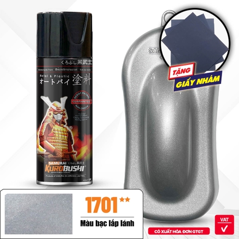 COMBO Sơn Samurai màu bạc lấp lánh 1701 gồm 4 chai đủ quy trình độ bền cao  (Lót  – Nền 124 - Màu 1701 - Bóng )