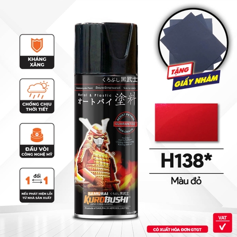 Sơn xịt Samurai Kurobushi - MÀU ĐỎ CANDY H138 (400ml)