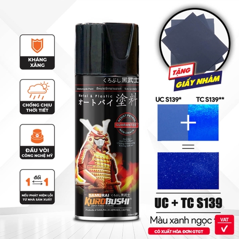 COMBO Sơn Samurai Màu xanh ngọc trai Suzuki UC+TC S139 gồm 4 chai đủ quy trình (Lót - Nền UCS139 - Màu TCS139 - Bóng)