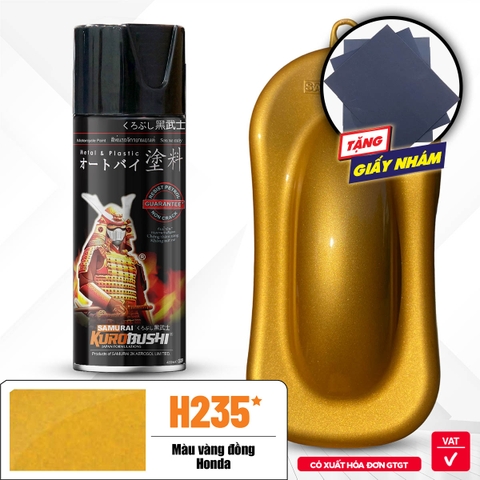COMBO Sơn Samurai màu vàng đồng H235 gồm 4 chai đủ quy trình độ bền cao,đẹp (Lót - Nền 124 - Màu H235  - Bóng )