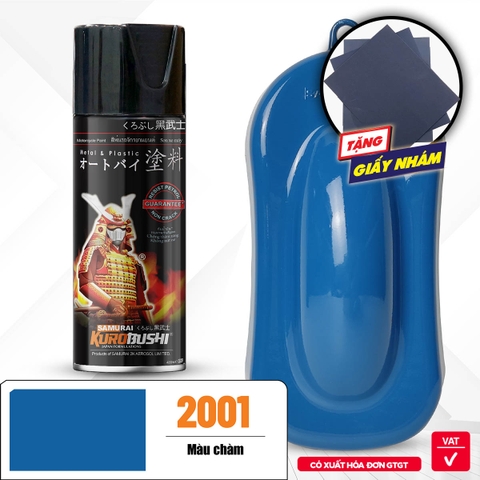 COMBO Sơn SAMURAI màu chàm 2001 gồm 4 chai đủ quy trình độ bền cao (Lót  – Nền 102 - Màu 2001 - Bóng )