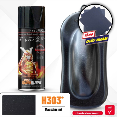 COMBO Sơn Samurai màu xám mờ H303 gồm 3 chai đủ quy trình độ bền cao  (Lót  – Màu H303 - Phủ mờ 128A)