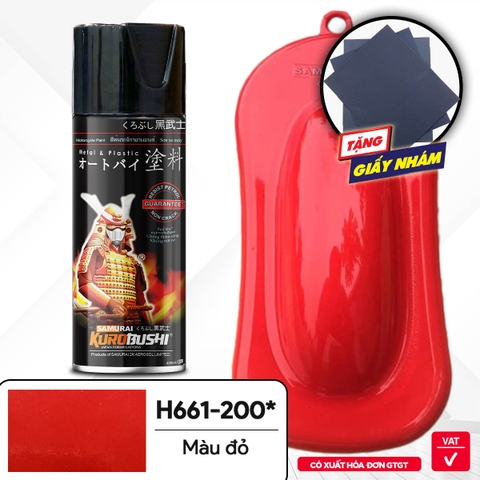 Combo Sơn xịt SAMURAI - màu đỏ H661-200 ( Lót - Nền 102 - Màu H661- 200 - Bóng)