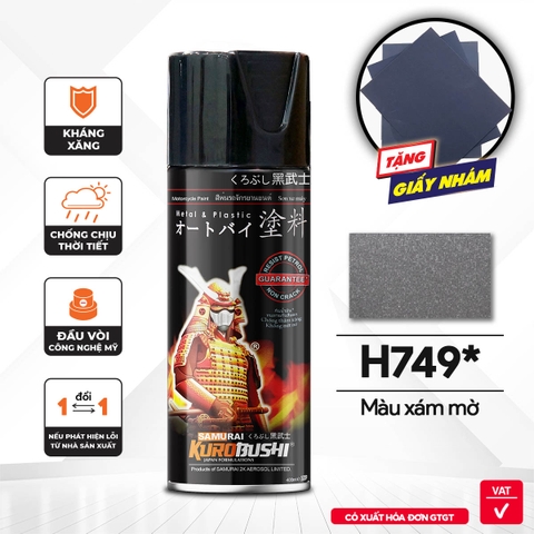 COMBO Sơn Samurai màu xám mờ H749 gồm 3 chai đủ quy trình độ bền cao, SANG XỊN  (Lót - Màu H749 - Phủ mờ 128A)