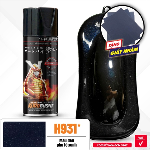 Sơn xịt Samurai Kurobushi - màu đen pha lê xanh H931 (400 ml)