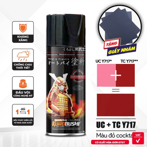 COMBO sơn SAMURAI màu đỏ cocktail UC + TCY717 gồm 4 chai đủ quy trình , bền đẹp (Lót  – Nền UCY717 - Màu TCY717 - Bóng )