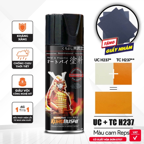 COMBO Sơn xịt Samurai Kurobushi - màu cam Repsol Honda UC+ TC H237 (400ml)