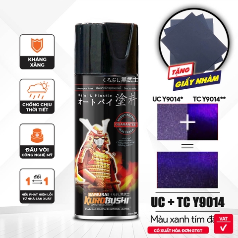 COMBO Sơn xịt Samurai Kurobushi - MÀU TÍM ĐẬM Yamaha UC+ TCY9014 (400ml) chuyên dùng cho xe máy