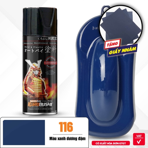 COMBO Sơn SAMURAI màu 116 gồm 4 chai đủ quy trình độ bền cao (Lót  – Nền 102 - Màu 116 - Bóng)
