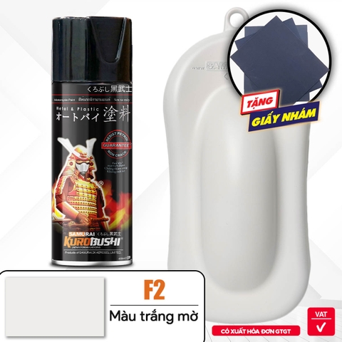 COMBO Sơn Samurai màu trắng mờ F2 gồm 3 chai đủ quy trình độ bền cao (Lót  – Nền trắng mờ F2 - Bóng mờ 128A)