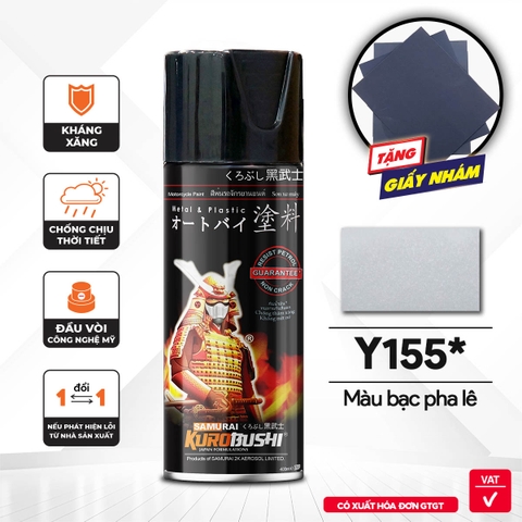 COMBO Sơn Samurai màu bạc pha lê Y155 gồm 4 chai đủ quy trình độ bền cao (Lót  – Nền 124 - Màu Y155 - Bóng )