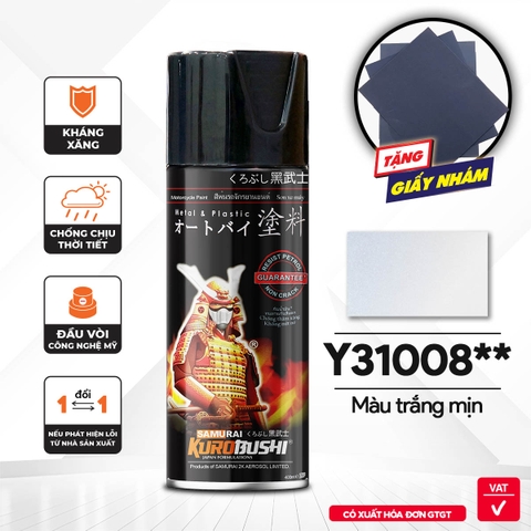 COMBO Sơn Samurai  màu trắng mịn Y31008 gồm 4 chai đủ quy trình độ bền cao (Lót - Nền 102 - Màu Y31008  - Bóng)
