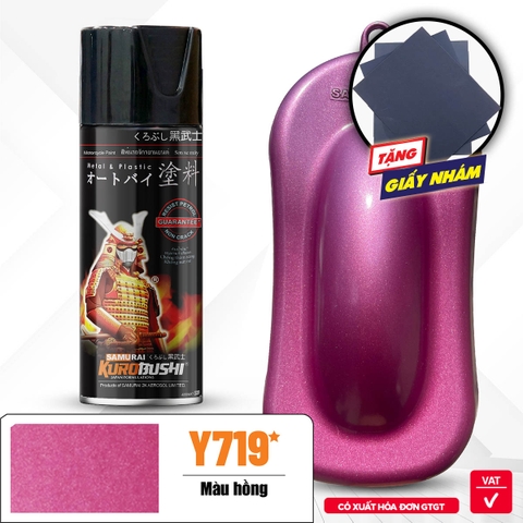 COMBO Sơn Samurai màu hồng Y719 gồm 4 chai đủ quy trình độ bền cao (Lót  – Nền 102 - Màu Y719 - Bóng)