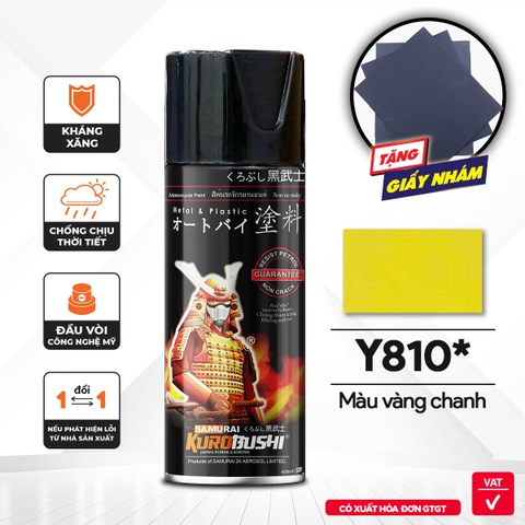 COMBO Sơn Samurai màu vàng chanh Y810 gồm 4 chai đủ quy trình độ bền cao (Lót  – Nền 102 - Màu Y810 - Bóng )
