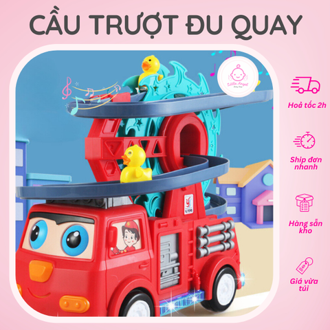 ĐỒ CHƠI XE CỨU HỎA CHỞ VỊT TRƯỢT ĐU QUAY CÓ ĐÈN CÓ NHẠC (Kèm Pin + Vít)