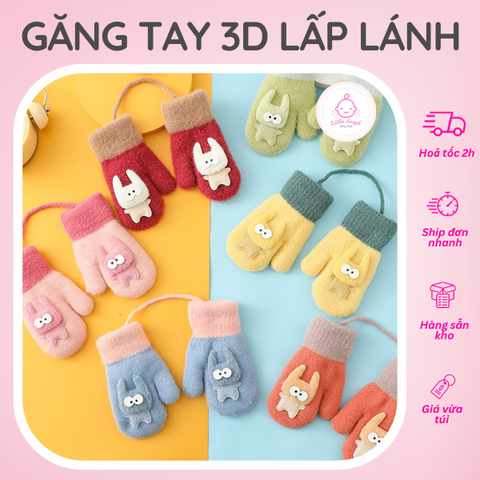 Bao Tay 3D Có Dây Lấp Lánh Nhiều Màu Giữ Ấm Tay Cho Bé