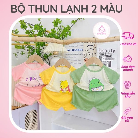 Bộ Thun Lạnh 2 Màu Hình Thú Cộc Tay Thoáng Mát Đáng Yêu Dành Cho Bé Từ 6-18 Kg