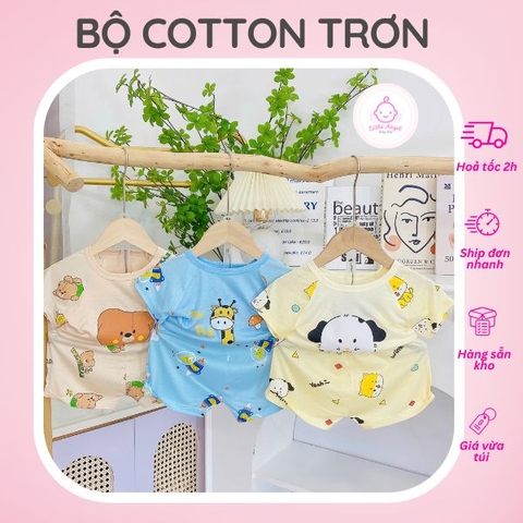 Bộ Cotton Cộc Tay Thun Lạnh Trơn Hình Thú Đáng Yêu Dành Cho Bé Từ 6-18 Kg