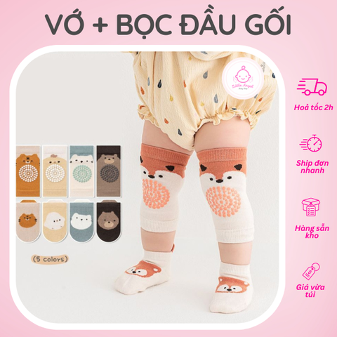 Combo Vớ Kèm Bọc Đầu Gối Bảo Vệ Bé Chống Trơn Trượt Đáng Yêu