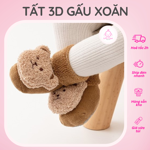 Tất 3D Hình Gấu Bông Xoăn Chống Trơn Trượt Cho Bé