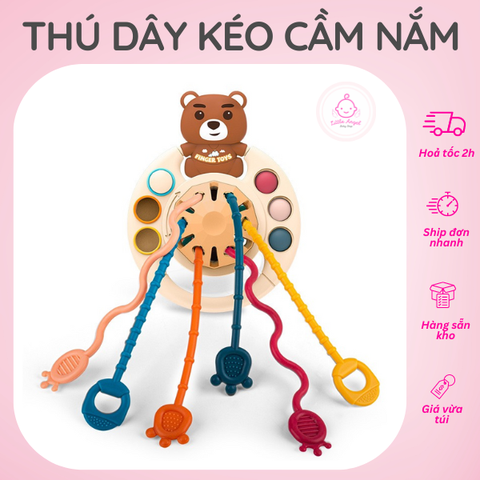 Đồ Chơi Giáo Dục Sớm Vịt Vàng Dây Kéo Cầm Nắm Bằng Cao Su Mềm Cho Bé