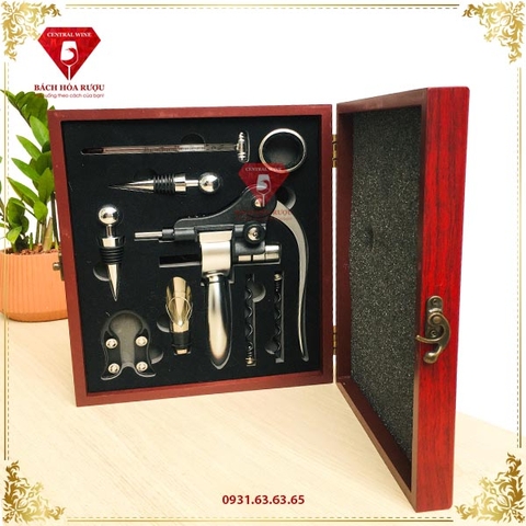 Bộ Khui Rượu Vang Sơn Mài 9 Phụ Kiện
