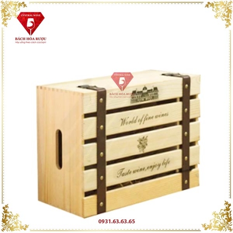 Hộp Rượu 6 Chai Gỗ Thanh  2 Tầng (chai 1.3kg)