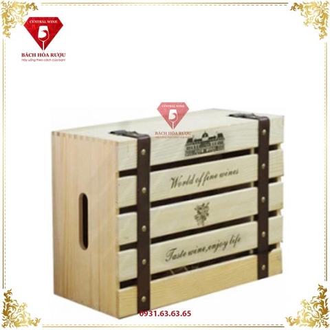 Hộp Gỗ 6 Chai Mặt Kín 2 Tầng (chai 1.3kg)