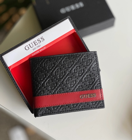 Ví GUESS Men's Leather Bifold With Fashion Details Black Red 31GU13X008 016