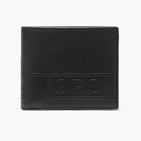 Ví Michael Kors Mens Hudson Pebbled Leather Billfold Wallet With Coin Pouch Black 39T4LHDF3L