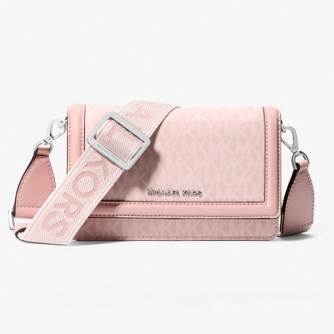 Túi Michael Kors Jet Set Small Signature Logo Print Woven Smartphone Crossbody Bag Smokey Rose 32S5SJ6C1C