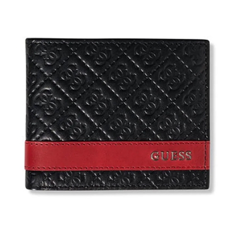 Ví GUESS Men's Leather Bifold With Fashion Details Black Red 31GU13X008 016