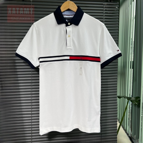 Áo Polo Tommy Hilfiger Regular Fit Embroidered Stripe Logo White 78JB117 100