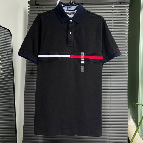 Áo Polo Tommy Hilfiger Regular Fit Embroidered Stripe Logo Black 78JB117 001