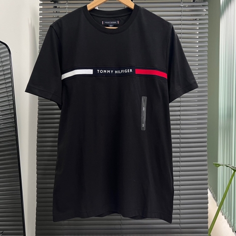 Áo Tommy Hilfiger Ribbed Inset Logo T-Shirt Black MW36498 001