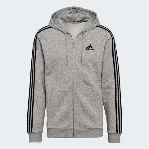 Áo Khoác Nam adidas Essentials Fleece 3-Stripes Full Zip Hoodie Grey HB0041