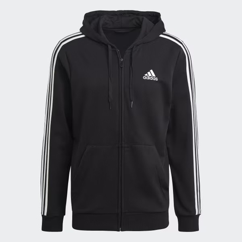 Áo Khoác adidas Men's Essentials French Terry 3-Stripes Full-Zip Hoodie Black GK9032