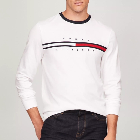 Áo Tommy Hilfiger Embroidered Flag Logo Long-Sleeve T-Shirt White 78JA525 100