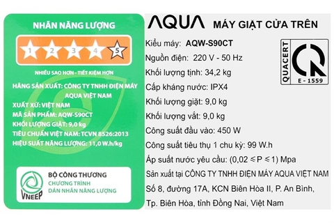 Máy giặt Aqua 9 kg AQW-S90CT S