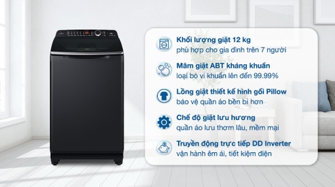 Máy giặt AQUA Inverter 12kg AQW-DR120HT BK