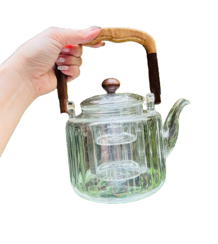 ẤM TRÀ THỦY TINH QUAI GỖ