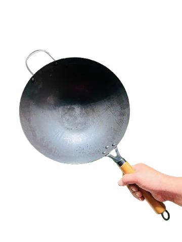 CHẢO THÉP ĐEN -CÁN GỖ