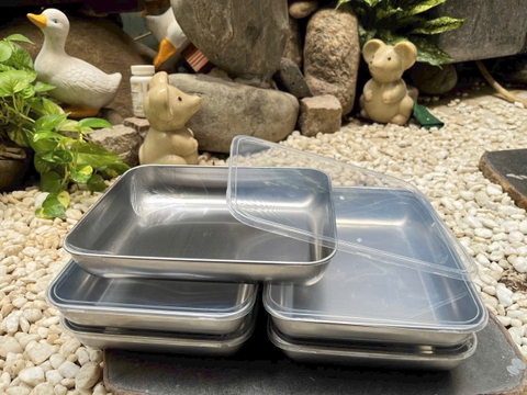 KHAY ĐỰNG THỰC PHẨM INOX CÓ NẮP NHỰA TRONG