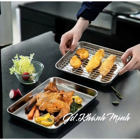 Khay Vĩ Nướng Chữ Nhật Inox 304 Cao Cấp Dày Dặn Kích Thước Đa Dạng Chuyên Dùng Để Nướng Bánh Nướng Thịt