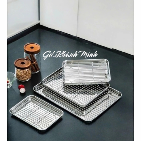 Khay Vĩ Nướng Chữ Nhật Inox 304 Cao Cấp
