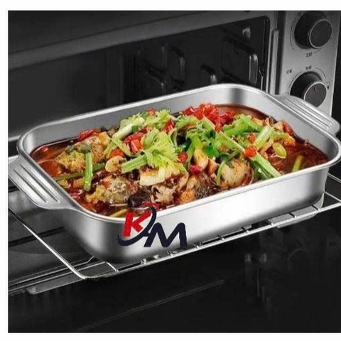 Khay inox đựng nấu thực phẩm 2 tai đa năng tiện dụng cao cấp, dày dặn an toàn sức khỏe