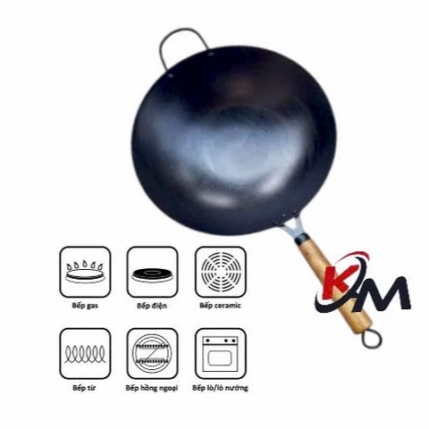 Chống Dính Tự Nhiên - Chảo Thép Đen Chống Dính Cán Cầm Gỗ 21cm Chất Liệu Bền Bỉ Chuyên Nghiệp