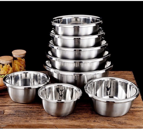 Thau Inox Đáy Sâu Trộn Bột 20cm, Trộn Salad, Rửa Rau Củ Cao Cấp Loại Dày Tiêu Chuẩn